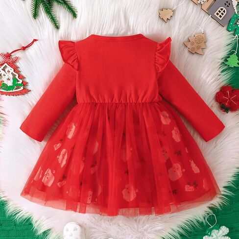 Baby Toddler Girl Christmas Outfit Long Sleeve Christmas Dress Xmas Tutu Dress in Saudi Arabia