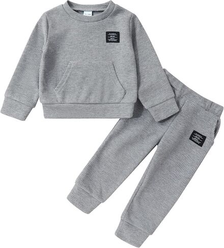YOUNGER TREE Toddler Baby Boy Clothes Outfits Fall Winter Pullover Long Sleeve Solid Sweatshirt and Pants Sweatsuit Set 1-5T in Kuwait