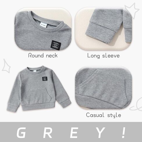 YOUNGER TREE Toddler Baby Boy Clothes Outfits Fall Winter Pullover Long Sleeve Solid Sweatshirt and Pants Sweatsuit Set 1-5T in Kuwait