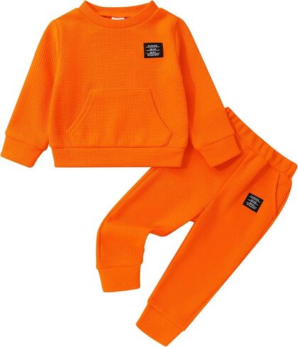 YOUNGER TREE Toddler Baby Boy Clothes Outfits Fall Winter Pullover Long Sleeve Solid Sweatshirt and Pants Sweatsuit Set 1-5T in Kuwait