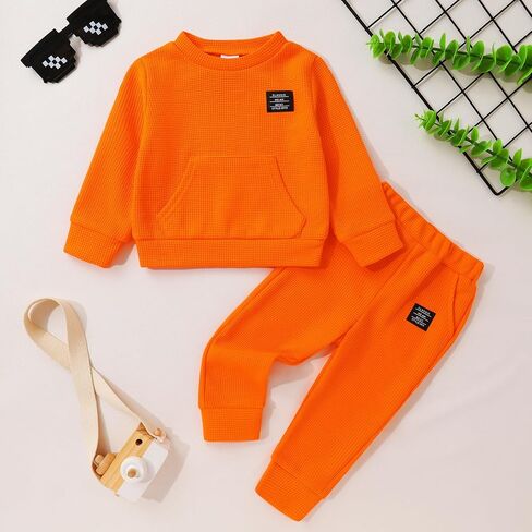 YOUNGER TREE Toddler Baby Boy Clothes Outfits Fall Winter Pullover Long Sleeve Solid Sweatshirt and Pants Sweatsuit Set 1-5T in Kuwait
