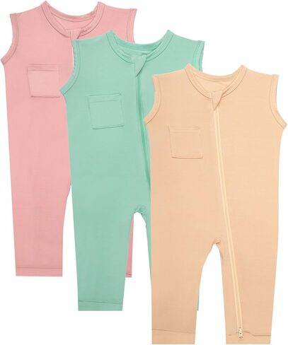 GUISBY Rayon Baby Sleeveless Rompers, Summer Footless with 2 Way Zipper Pajamas in Saudi Arabia