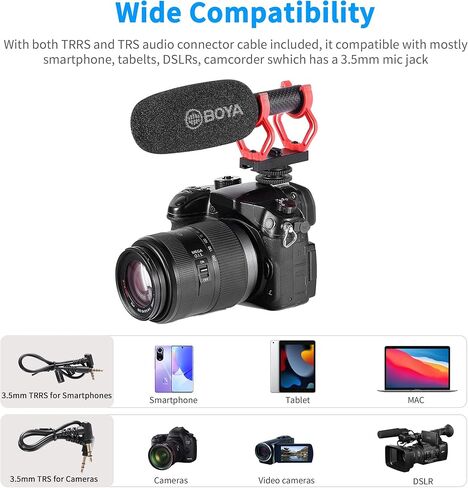 BOYA BY-BM2040 ميكروفون كاميرا خارجي مع حامل للصدمات للكاميرات DSLR وكاميرا فيديو عالمية وميكروفون فيديو قلبي فائق لتسجيل الفيديو ومقابلة يوتيوب ومدونات الفيديو in Kuwait