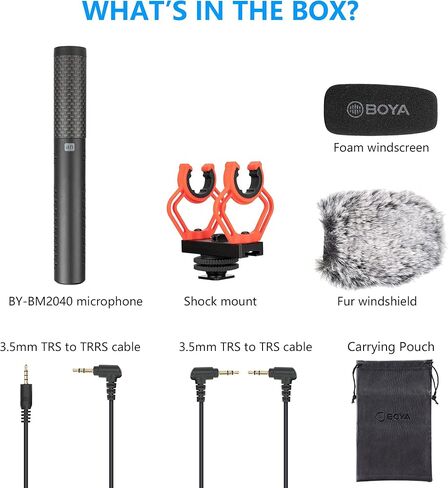 BOYA BY-BM2040 ميكروفون كاميرا خارجي مع حامل للصدمات للكاميرات DSLR وكاميرا فيديو عالمية وميكروفون فيديو قلبي فائق لتسجيل الفيديو ومقابلة يوتيوب ومدونات الفيديو in Kuwait