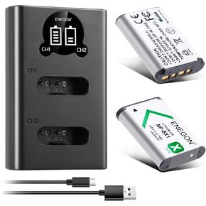 ENEGON NP-BX1 2-Pack Battery with LCD Dual USB Charger - Ideal for Sony NP-BX1 and Sony ZV-1, Cyber-Shot DSC-RX100, DSC-RX100 II/III/M4/M5/M6/M7/Ⅳ/Ⅴ/Ⅵ/Ⅶ/VA, DSC-RX100M II