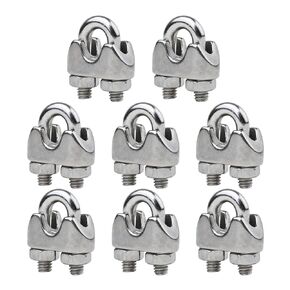 Vigtayue 7x14 mm Wire Rope Clips, 8 Pcs Steel Cable Clamps 3.2mm Double Holes Wire Lock Rope Fittings Clip for Hanging Christams String Light, Silver