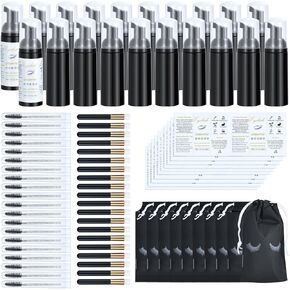 70 Pcs Lash Shampoo Bottle Brushes Set, Lash Shampoo Bottles Lash Shampoo Label Stickers Mascara Wand Tube Eyelash Brush Lash Cleansing Brushes Facial Sponges Aftercare Cards Aftercare Bag(Black)