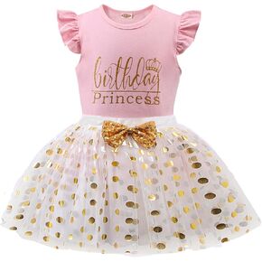 Toddler Kids Baby Girls Birthday Princess Outfits Dress Vest Sleeveless Shirt Polka Dots Tulle Tutu Skirt 2Pcs