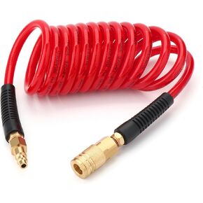 GASHER 1/4" x 25FT Reinforced Polyurethane Recoil Air Hose with Bend Restrictor, Air Hose kit With 360°Swivel 1/4" NPT Coupler, Industrial Quick Coupler and Plug