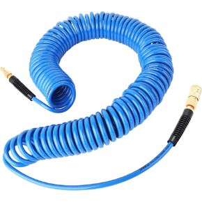 GASHER 1/4" x 10FT Reinforced Polyurethane Recoil Air Hose with Bend Restrictor, Air Hose kit With 360°Swivel Coupler, 1/4" Industrial Quick Coupler and Plug