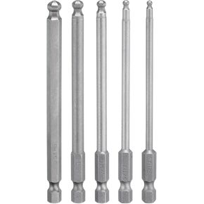 HARFINGTON 5pcs Ball End Hex Screwdriver Bit Set QT2.5/QT3.0/QT4.0/QT5.0/QT6.0 S2 Steel 1/4" Hex Shank 4" Length Magnetic Hexagon Head Power Drill Bits