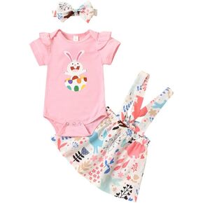 مجموعة ملابس صيفية للفتيات الصغيرات من LittleSpring تنورة رومبير مكشكشة وعصابة رأس مكونة من 3 قطع in Kuwait