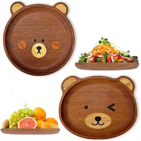 2-Pack of Wood Serving Tray Plates for Meal Salad Snack Bread, Unquiet Bear Design with Ebony Wood and Black Resin Cheese Charcuterie Boards for Picnic Breakfast Launch Dinner Meal Prepare