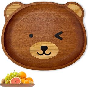 2-Pack of Wood Serving Tray Plates for Meal Salad Snack Bread, Unquiet Bear Design with Ebony Wood and Black Resin Cheese Charcuterie Boards for Picnic Breakfast Launch Dinner Meal Prepare