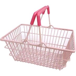 Cyrank Mini Pink Shopping Basket for Kids, Portable Iron Storage Basket with Handles, Good Decoration for Home