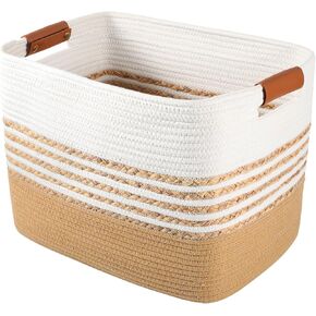 Woven Baskets for Organizing with Handles, 15" x 10" x 7" Natural Cotton Rope Storage Baskets for Shelves Dog Toy Basket for Gifting, Montessori, Baby Nursery, Bathroom, Organizing Bins