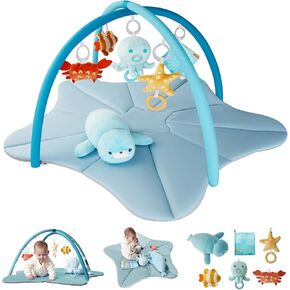 Oversized Baby Play Gym - Activity Mat with Tummy Time Pillow, 5 Detachable Toys, and Soft Cushioned Surface, Perfect for Babies 0-18 Months to Support Motor Skills (Forest)