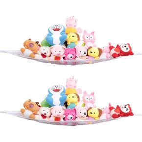 2 Pack Small Stuffed Animal Storage Hammock - Corner Hanging Toy Storage Net for Teddy Bears and Plush Toys - Toy Hammock for Kids Room (White)