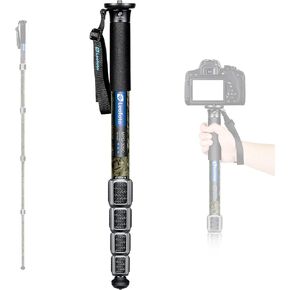 Camera Monopod Carbon Fiber Portable Compact Lightweight Travel Monopod with Wrist Strap, Silicone Handle, Twist Locks, 5-Section up to 165cm, Max Load 15kg，Camo(MPQ-325C)