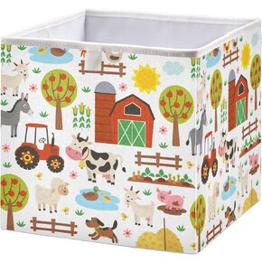 Kigai Farm Animals Cube Storage Bin, Large Foldable Organizer Basket for Toys, Shelves, Laundry, Nursery -11 x 11 x 11 in