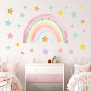Supzone Large Rainbow Flower Wall Stickers Boho Rainbow Wall Decal Colorful Dots Hearts Stars Wall Decor DIY Vinyl Mural Art for Girls Baby Nursery Bedroom Playroom Home Wall Decoration
