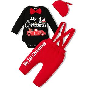 VINUOKER Baby Boy First Christmas Outfit Set Xmas Santa Baby 3pc Christmas Clothes