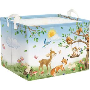 Clastyle Rectangular Jungle Animals Tree Storage Baskets Monkey Fox Deer Squirrel Colorful Shelf Basket Clothes Books Toys Storage Bin for Bedroom Kindergarten