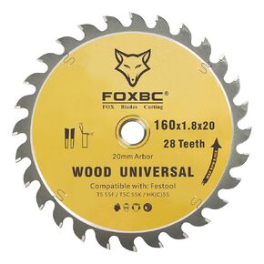 FOXBC Track Saw Blade 28 Tooth 160x1.8x20mm 205560 for Festool TS 55 F, TSC 55 K, HK 55 and HKC 55, Wood Universal