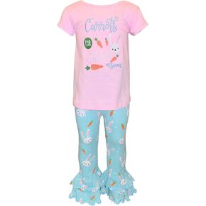 Unique Baby 2 Piece Girls Double Ruffle Leggings and Short Sleeve Shirt Clothes Set Kid and Toddler Girl Outfit