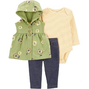 Carter's Baby Girls' 3 Piece Vest Little Jacket Set (Green/Yellow/Navy Floral, 24 Months)