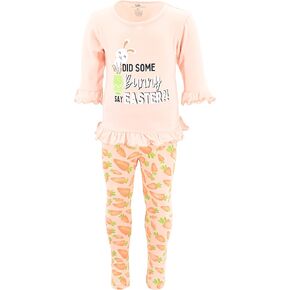 Unique Baby 2pc Little Girls Big Kids Toddler Set with Long Sleeve T-shirt and Cute Printed Leggings