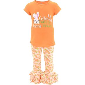 Unique Baby 2 Piece Girls Double Ruffle Leggings and Short Sleeve Shirt Clothes Set Kid and Toddler Girl Outfit
