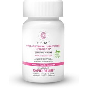Boric Acid Suppositories with Applicator, All-Natural Boric Acid Suppositories for Women, Female Suppositories with Probiotics & Aloe Vera, Relieves Discomfort & Balances pH Level, 21 Count - Kushae in Kuwait