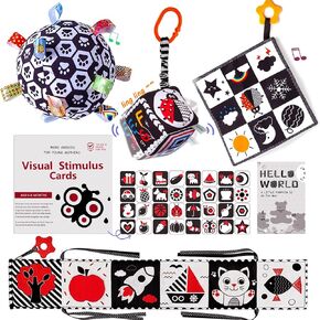 Black and White Baby Toys, High Contrast Newborn Toys 3-6 Months Brain Development, Tummy Time Toys, Infant Sensory Toys 0-6-12 Months Visual Stimulation Montessori Toy Gift