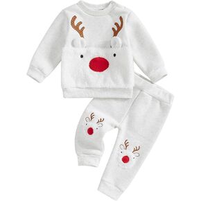 Toddler Baby Girl Boy Christmas outfit Long Sleeve Crewneck Sweatshirt with Pants Set Christmas Clothes