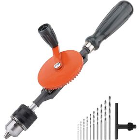 Hand Drill, Powerful 3/8 inches (1.5-10mm) Capacity Hand Drill Manual, Precision Chucks Cast Steel Double Pinions Manual Drill for Wood Plastic Acrylic Circuit Board Punching, Orange