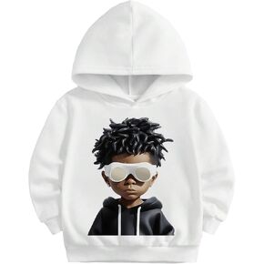 WDIRARA Boy's Graphic Print Hooded Sweatshirts Cartoon Pattern Long Sleeve T Shirts Kids Fall Outfits