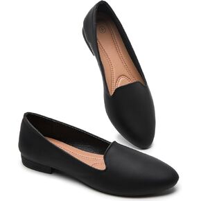 BABUDOG Womens Flats with Synthetic Leather,Classic Black and White Flats Shoes,Dress Shoes for Women