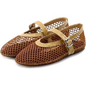 Mesh Ballet Flats for Women Buckle Strap Round Toe Wide Width Mesh Flats Casual Ballerina Shoes