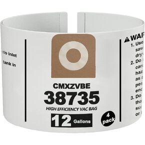 6 Pack CMXZVBE38735 Shop Vac Bags for Crtaftsman 12 Gallon vacs, CMXEVBE17594 Bags, Fine Dust Bags. Part# 38735 9-38735 CMXZVBE38735.