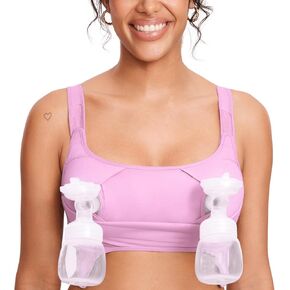 MOMANDA Women's Pumping Bra Hands Free All-in-One Nursing Sports Bras Wireless Maternity Bras for Breastfeeding