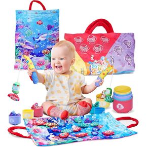 Infinno Count Learning Montessori Toys - for Babies & Toddlers 1-3 Year Old with 15 Numbered Fish & 5 Cups & 2 Fishing Rods- Sorting,Stacking,Counting