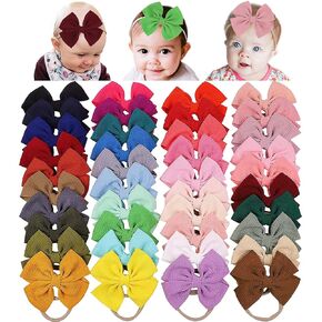 WillingTee HAIRBAND 40Pcs Baby Girl Nylon Headbands Bows, 4.5Inch Big Hair Accessories for Baby Girls Newborn Infant Toddler Child, One-size-fits-all, 40 Colors