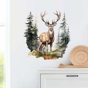 Stag Deer with Evergreen Pines Wall Stickers Nursery Animal Wall Decals for Kid Removable Peel and Stick Wall Art Home Decor Decoration for Classroom Preschool Living Room Bedroom Bathroom