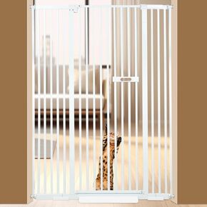 FHTONGE 59 in Tension Mounted Extra Tall Cat Gate for Doorway No Climb, 29.9-41 in Adjustable Width Pet Safety Gate for Hallway Stair Porch, 2 Ways Opening Samll Dog Gate Preventing Jumps Escapes