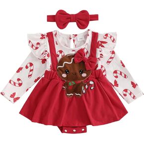 Adobabirl Baby Girl Christmas Outfit Newborn Santa/Turkey Romper Dress Ruffle Skirt Jumpsuit Thanksgiving Christmas Clothes