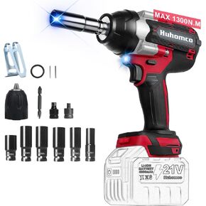 1300Nm(960ft-lbs) Cordless Impact Wrench Brushless High Torque,1/2 Battery Power Impact Gun with 2X 6.0Ah Battery and Charger,Variable Speeds for Car Tire Truck RV Mower