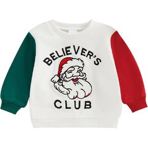 Baby Girl Boy Christmas Outfit Santa Long Sleeve Letter Sweatshirt Crewneck Pullover Tops Toddler Winter Clothes (H-A White, 12-18 Months)