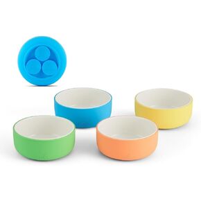 Elk and Friends Kids Porcelain Bowls with Silicone Sleeves | Suitable for Babies/Toddlers | Microwave & Dishwasher Safe | Non Slip Dinnerware | Snack Dishes | 4 Pack in Saudi Arabia