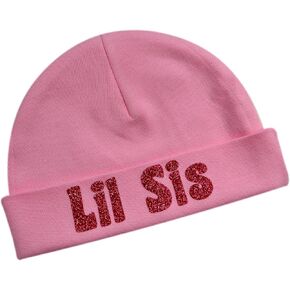 Lil Sis 100% Cotton Newborn Little Sister Baby Beanie in Sparkling Glitter
